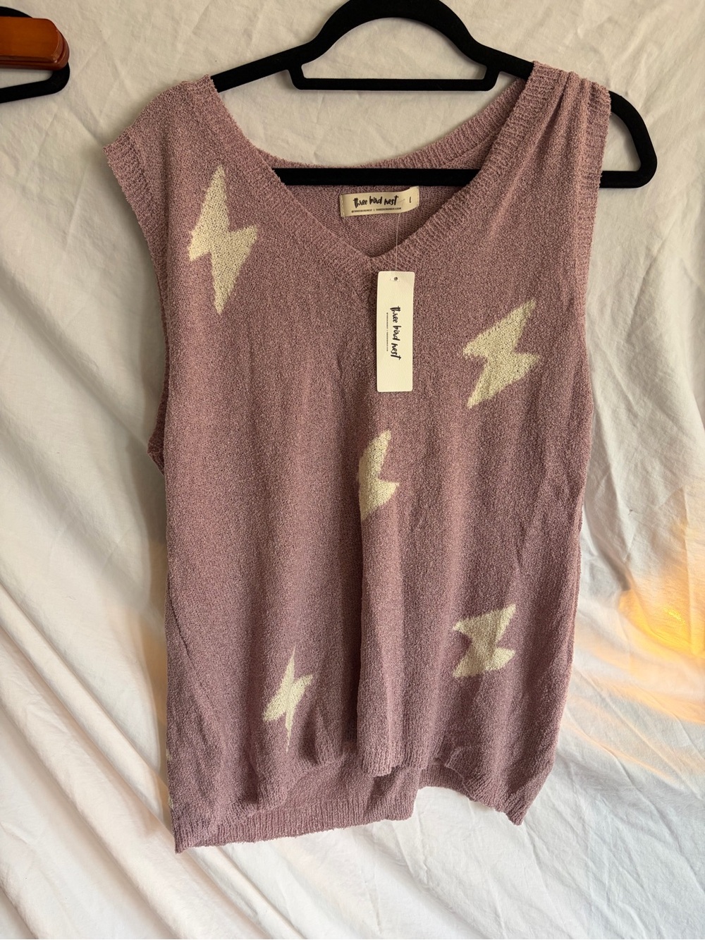 Three Bird Nest Mauve Knit Tank with Ivory Lightning Bolts